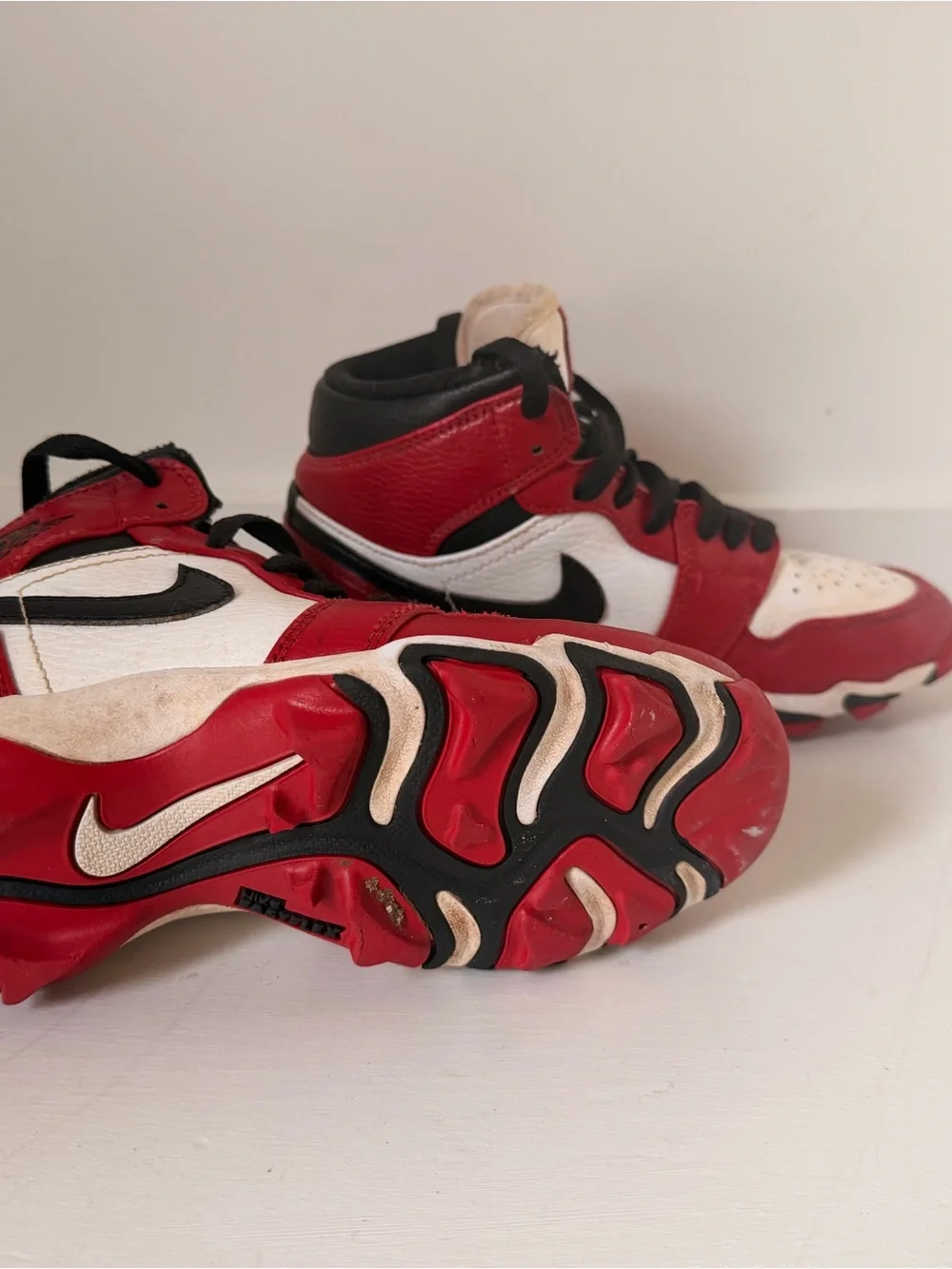 Nike Red White Black High-Top Sneakers - Retro Swoosh Design